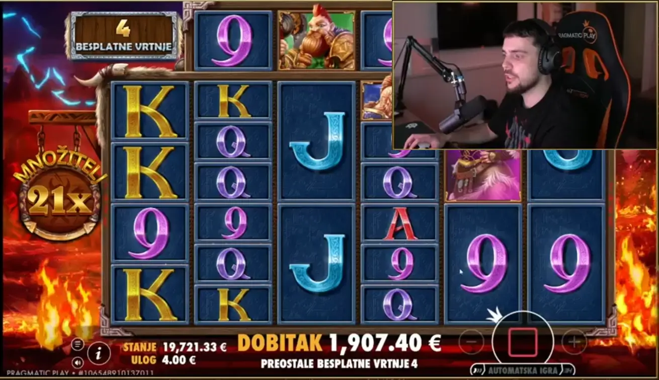 GUH stream - slot igra sa multiplikatorom 21x i dobitkom 1907 eura